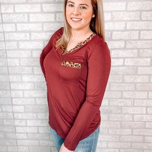 Leopard Velvet Trim Top